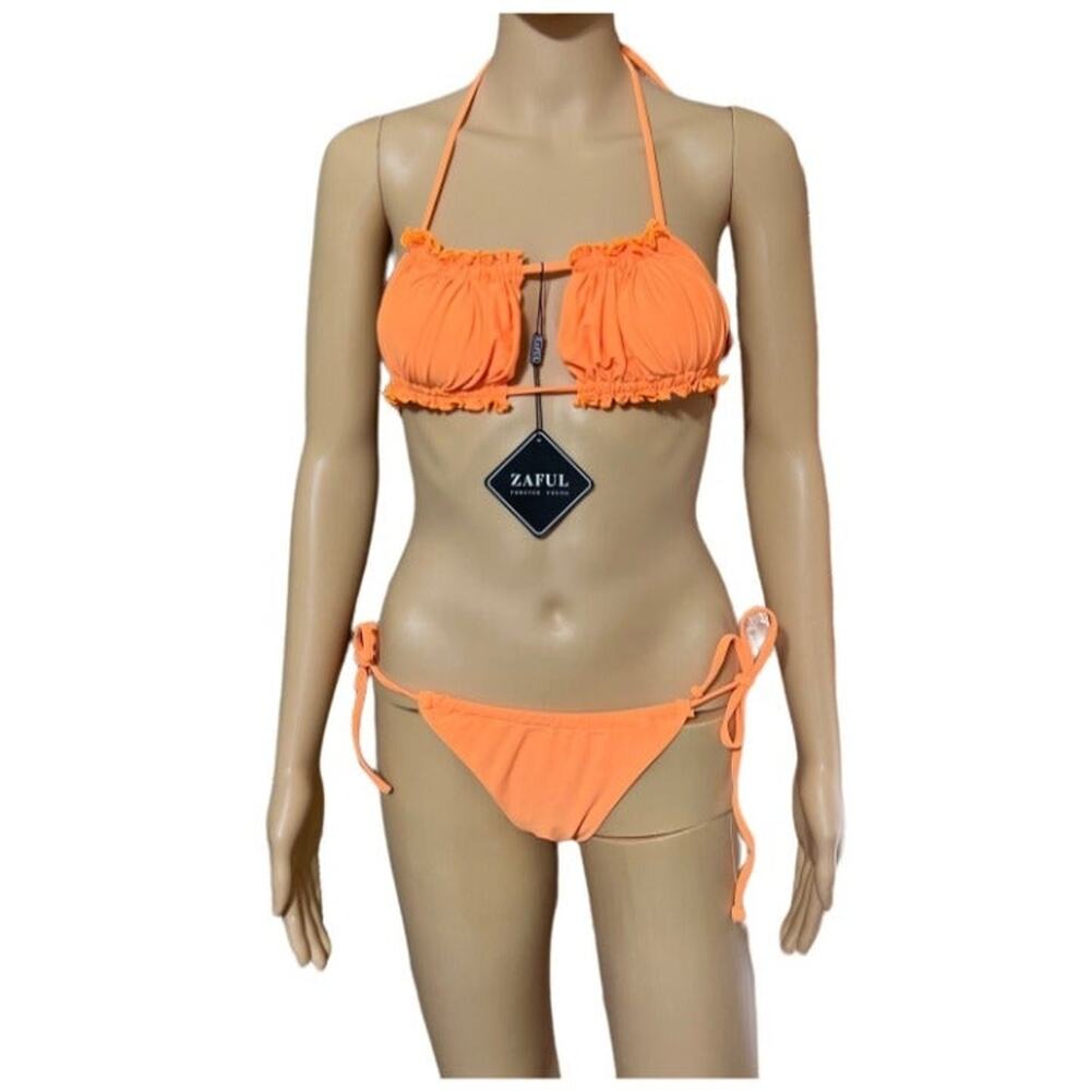 NWT Zanful Neon Orange 2pc String Bikini Swimwear Size 4